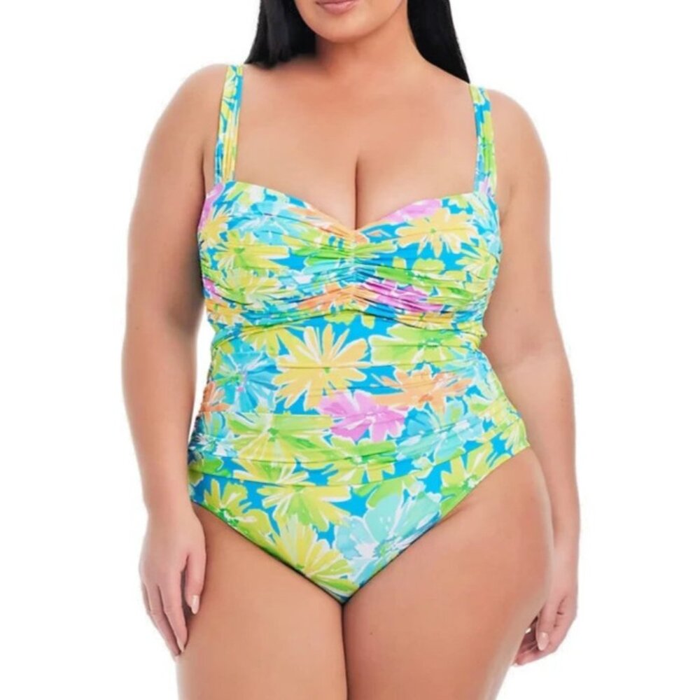 Bleu Rod Beattie Plus Size Shirred Bandeau One Piece Swimsuit Size 20W NWT